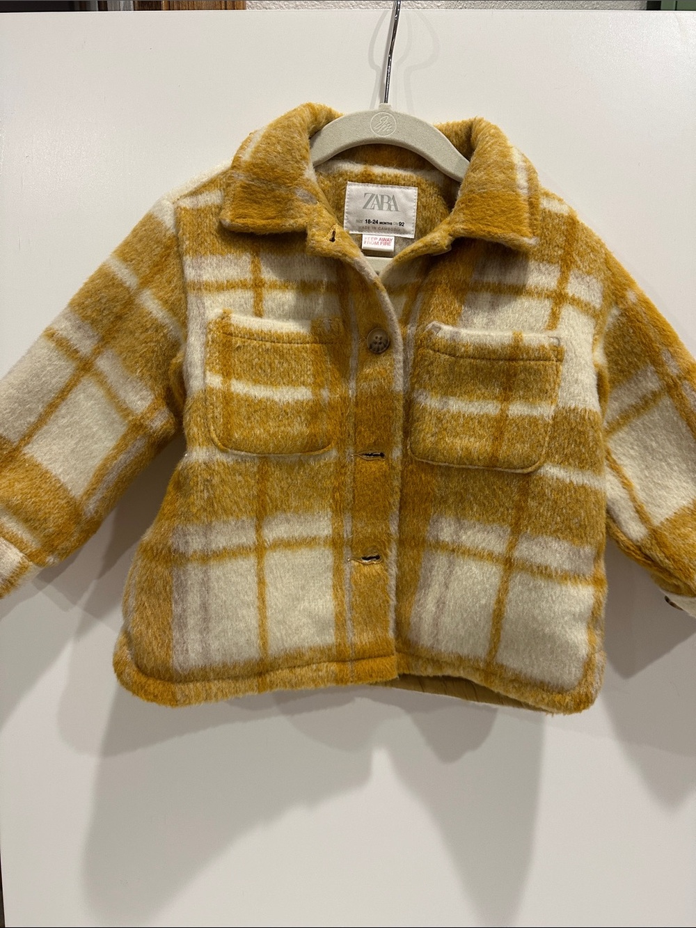 ZARA Toddler Mustard and Cream Plaid Fuzzy Jacket